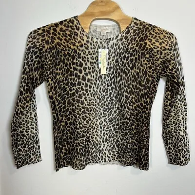 Mainbocher Womens Cashmere Leopard Pullover Knit Sweater XL X-Large Brown NWT • $34.99