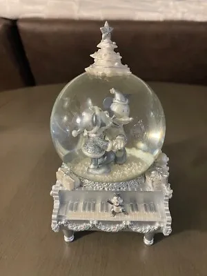 Disney Mickey And Minnie Mouse Silver Glitter Piano Christmas Snowglobe Rare • $48