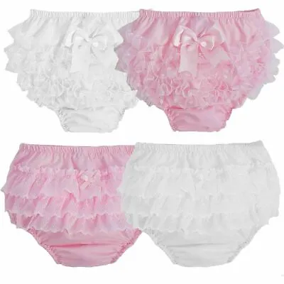 Baby Girls Romany Cotton Frilly Pants Nappy Covering Pants With Dotty Lace Fp20 • £4.99