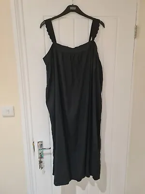 M And S Women Black Embroidery Strap Linen Rich Square Neck Midi Cami Dress 16 • £19.99