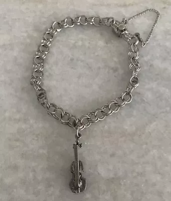 Beautiful Vintage Sterling Silver Charm Bracelet With Violin Fiddle Viola Charm • $25