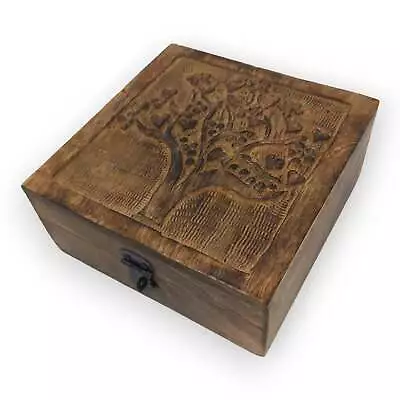 Wooden Box With Lid & Lock Handcarved Tree Of Love Engraved Keepsake Jewerly Box • $27.95