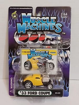 '33 Ford 3-Window Coupe Yellow Engine Blower 2002 Muscle Machines Diecast 1:64 • $12