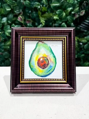 Avocado Oil Pastel Painting VINTAGE FRAMED Original Still Life Fruity Art • £55