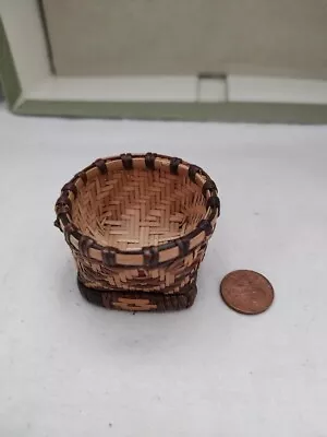 Vintage Handmade Miniature Intricate Pattern Micro Woven Basket • $15.50
