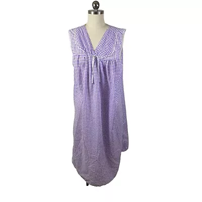 VTG Y2K Mumu Nightgown Dress Womens L-XL Purple White Gingham Check Cottage • $26