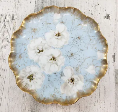J.P.L White Floral Blue & Gold Plate Jean Pouyat Limoges • $69.99