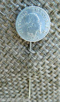 ♡1863 Antique Italian Tie Pin Upcycled  Silver 50 Cent  Coin Vittorio Emanuele  • $27