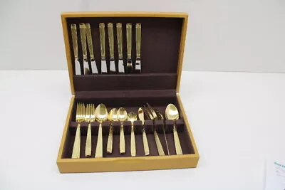 Unbranded 37 Pieces Silverware Stainless Steel Gold Plated Flatware Set • $19.99