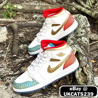 Nike Air Jordan 1 Mid SS (GS) Shoes White Metallic Gold FB2212-100 Multi SIzes • $109.15