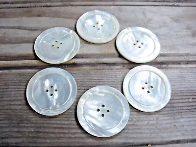 VTG Mother Of Pearl Lot Of 6 Buttons MATCHED 4hole 1-1/2  Shiny Iridescent White • $10.50