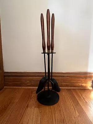 Mid Century Wood & Iron Fireplace Tool Set • $500