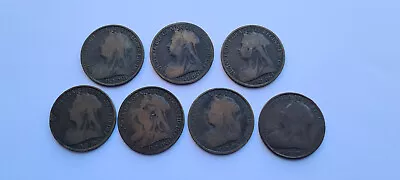 Lot Of 7 X Queen Victoria One Penny Coins 1895 1896 1897 1899 *COMBINED P+P* QV • £3