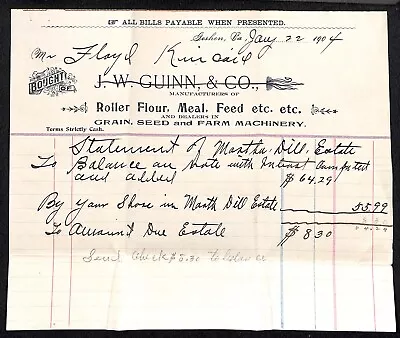 Goshen VA J.W. Guinn & Co. Roller Flour Meal Grain Feed 1904 Billhead • $16.99