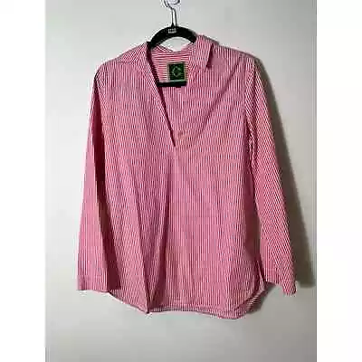 C Wonder Pink Striped V-Neck Collared Cotton Shirt Sz M • $10.94