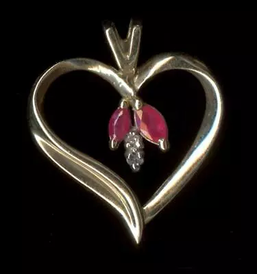 New 10K 2.01 Gram 24mm Solid Yellow Gold Marquise Red Ruby & Diamond Pendant RK • $81.84