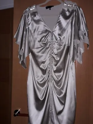 £44.99 • Buy Bastyan Silver Silk With Diamonte Detail Cocktail Dress 14 Uk - Stunning 