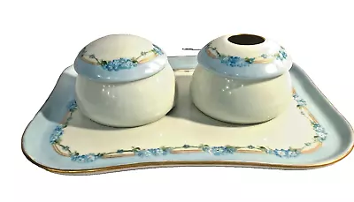 Porcelain Vintage Bavaria Floral Dresser Vanity Tray Trinket  Hair Receiver Set • $25