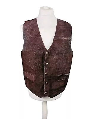 Vintage Men's Burgundy Redish Brown Leather Suede Western Waistcoat Vest Size 42 • £22.95