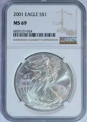 $49.99 • Buy 2001 Silver American Eagle Dollar $ / NGC MS69 / Mint State 69