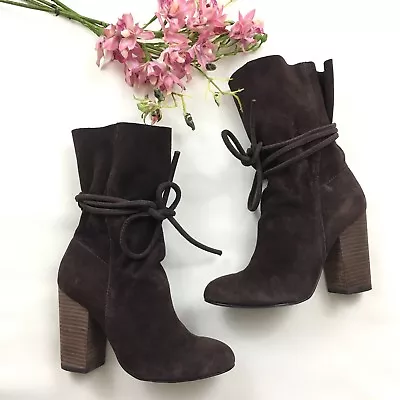 Urban Outfitters ECOTE Carla Slouch Chocolate Brown Suede Mid Calf Boots Size 7 • $49.98