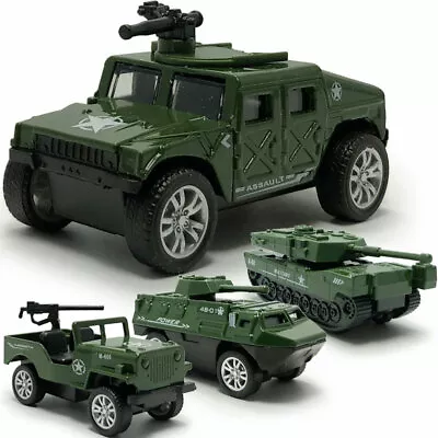 4PCS Military Vehicle Armored Tank Army Truck Toys Set Diecast Toy Car For Kids • $25.73