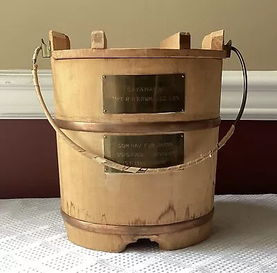 Vintage US Navy Memorabilia Japanese Hand Carved Wooden Bucket • $135