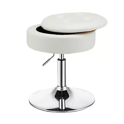 Vanity Stool Adjustable 360° Swivel Storage Makeup Chair W/ Removable Tray White • $59.98