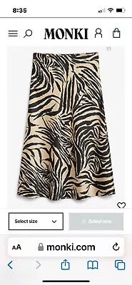 Ladies MONKI Zebra Print Satin Style Skirt Size 12. • £5.99