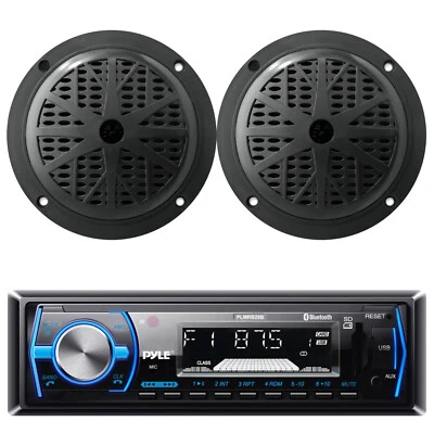 $68.99 • Buy Pyle PLMRB29B Single DIN Marine Boat MP3 USB SD Player Stereo Radio, 2 Speakers