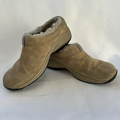 Merrell Shoes Womens 6.5 Primo Chill Slide Mule Brown Suede Fur Lined 63254 • $18.95