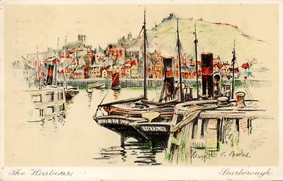 Scarborough - The Harbour 1943 Artist Marjorie C.bates Postcard Hull Exc • £0.65