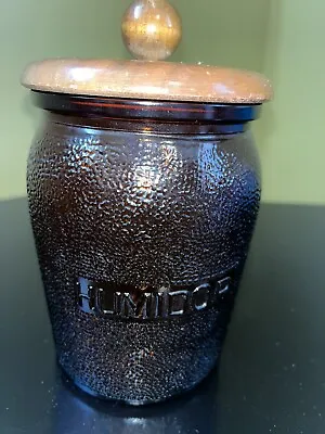 Vintage Dun-Rite Wood Nov Inc. Duraglass Amber Humidor Tobacco Jar Original Lid • $30