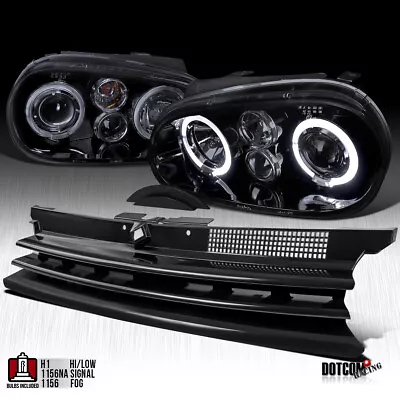 Fit 1999-2006 VW Golf MK4 Smoke Black Halo Projector Headlights+Bumper Grille • $154.83