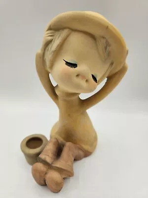 Vintage UCTCI Japan Young Girl W Hat Vase Mid-Century Stoneware Figure  • $16