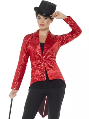 Sequin Tailcoat Jacket Ladies Red Classic 20's Dancer Fancy Dress Accessory • $56.95