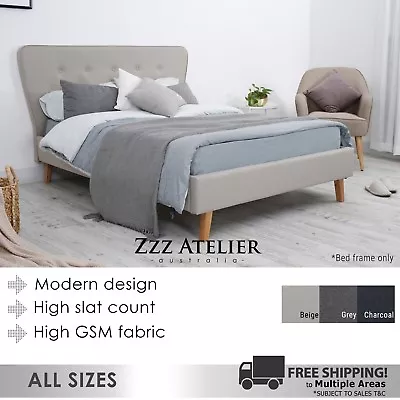 New SCANDI Queen Double King Single Size Fabric Bed Frame Charcoal Grey Beige • $275