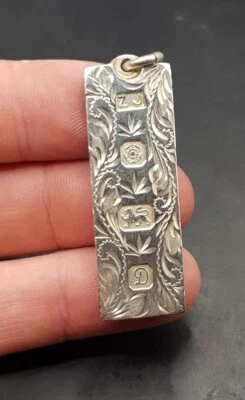 £60 • Buy 1978 Vintage English Solid Sterling Silver Chased Pattern Ingot Pendant. 29g