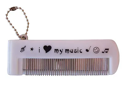 Foldable Music Print Metal Tooth Comb With Glass Mirror And Ball Chain Keyring. • $6.40