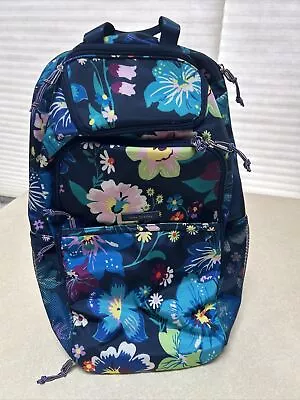 Vera Bradley Extra Large Backpack Dark Blue W Florals Pocket For Glasses • $50