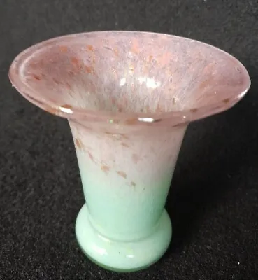 Vasart Pink And Green Mottled With Copper Aventurine #V022 Glass Vase. • £21