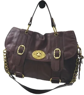 $33.27 • Buy Emma FOX Dark Burgundy Handbag Gold Hardware Leather Purse Satchel.