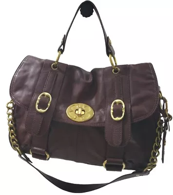 $33.27 • Buy Emma FOX Dark Burgundy Handbag Gold Hardware Leather Purse Satchel.