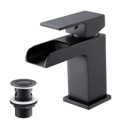 £36.99 • Buy Bathroom Modern Black Waterfall Basin Sink Bath Mono Mixer Tap Taps Set Hot Cold