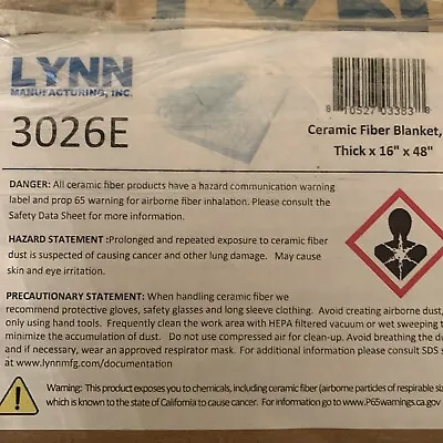 Lynn Manufacturing Kaowool Ceramic Fiber Insulation 1  Thick X 16  X 48  2400... • £43.43