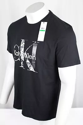 Calvin Klein Men's Monogram Print Short Sleeve Crew T Shirt Black / White • $27.19