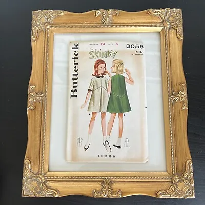 $6 • Buy Vintage 1960s Butterick 3055 Girls Mod Inverted Pleat Dress Sewing Pattern 6 CUT