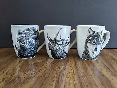 MAXWELL & WILLIAMS  Wildlife  Porcelain Mugs SET/3 Bear/Elk/Wolf MARINI FERLAZZO • $39.99