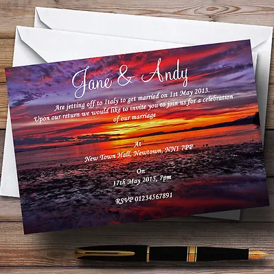 £7.29 • Buy Beautiful Purple Sunset Beach Personalised Wedding Invitations