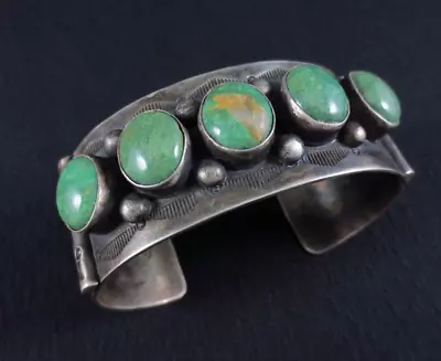 Vintage Navajo Row Bracelet - Sterling Silver & Turquoise • $289